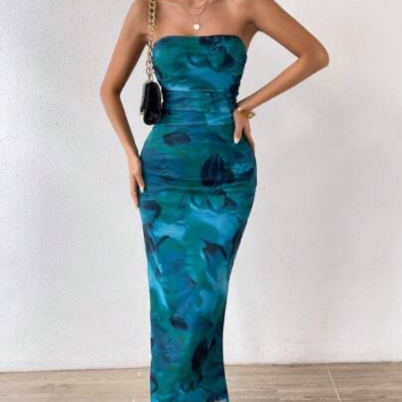 Blue & Team Floral Maxi Tube Top Bodycon Maxi Dress sz XS - Picture 1 of 8